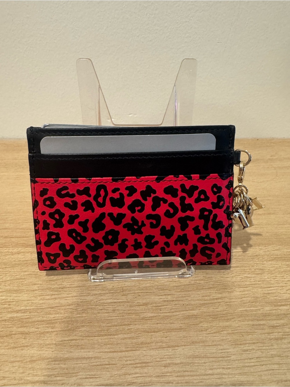 Dior Red Leopard Card Holder with Charms